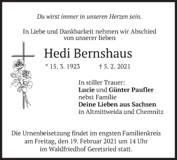 Traueranzeige von Hedi Bernshaus von merkurtz