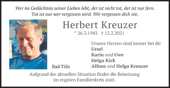 Traueranzeige von Herbert Kreuzer von merkurtz