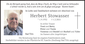Traueranzeige von Herbert Stowasser von merkurtz