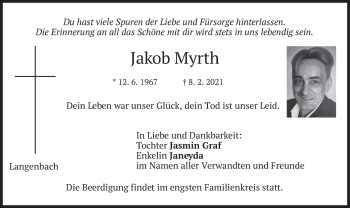 Traueranzeige von Jakob Myrth von merkurtz