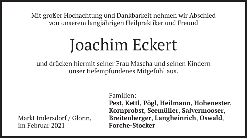  Traueranzeige für Joachim Eckert vom 03.02.2021 aus merkurtz