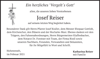 Traueranzeige von Josef Reiser von merkurtz