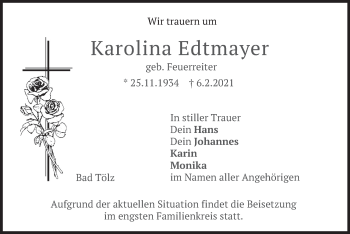 Traueranzeige von Karolina Edtmayer von merkurtz