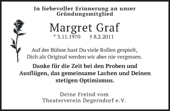 Traueranzeige von Margret Graf von merkurtz