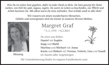 Traueranzeige von Margret Graf von merkurtz