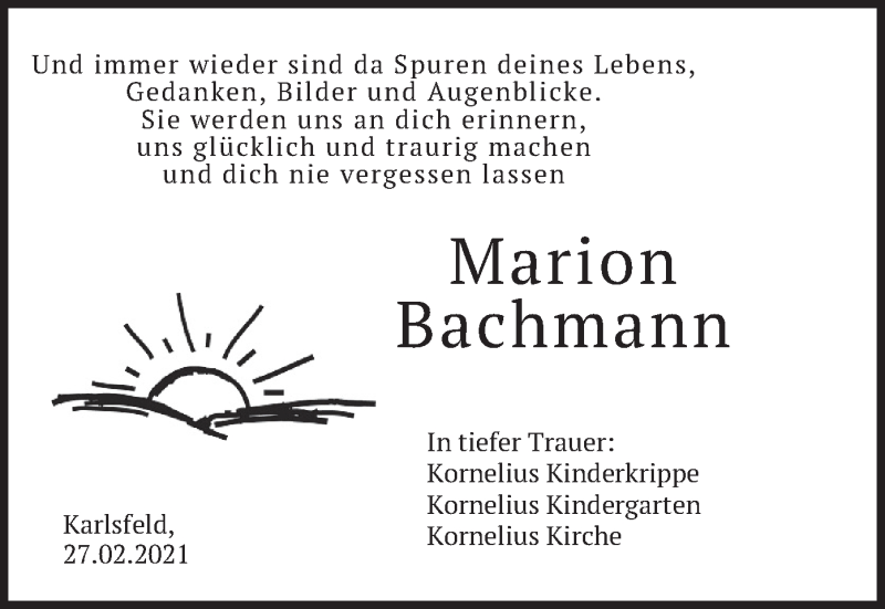  Traueranzeige für Marion Bachmann vom 27.02.2021 aus merkurtz