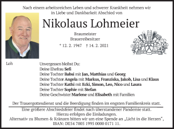 Traueranzeige von Nikolaus Lohmeier von merkurtz