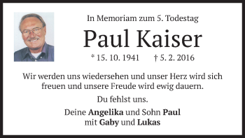 Traueranzeige von Paul Kaiser von merkurtz