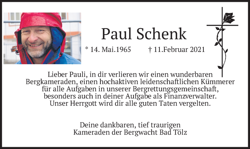  Traueranzeige für Paul Schenk vom 13.02.2021 aus merkurtz
