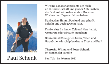 Traueranzeige von Paul Schenk von merkurtz