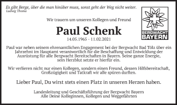 Traueranzeige von Paul Schenk von merkurtz