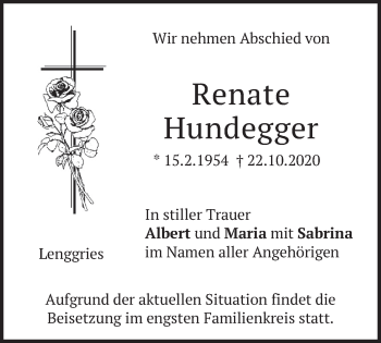 Traueranzeige von Renate Hundegger von merkurtz
