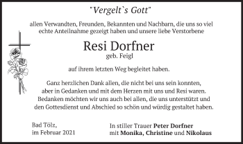 Traueranzeige von Resi Dorfner von merkurtz