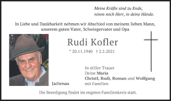 Traueranzeige von Rudi Kofler von merkurtz