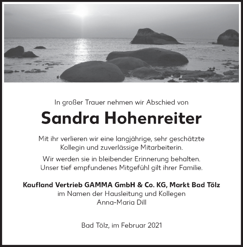  Traueranzeige für Sandra Hohenreiter vom 18.02.2021 aus merkurtz