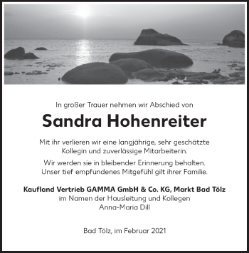 Traueranzeige von Sandra Hohenreiter von merkurtz