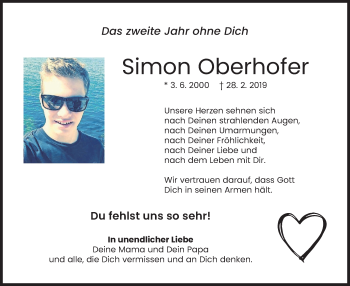 Traueranzeige von Simon Oberhofer von merkurtz