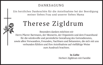 Traueranzeige von Therese Zigldrum