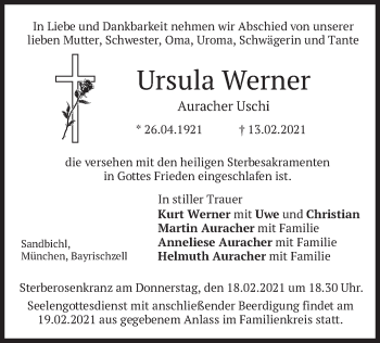 Traueranzeige von Ursula Werner von merkurtz