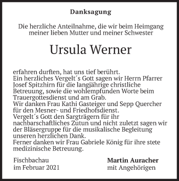 Traueranzeige von Ursula Werner von merkurtz