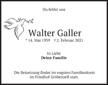 Traueranzeige von Walter Galler