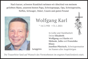 Traueranzeige von Wolfgang Karl von merkurtz