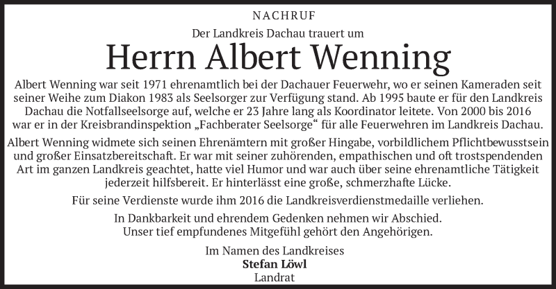  Traueranzeige für Albert Wenning vom 19.03.2021 aus merkurtz