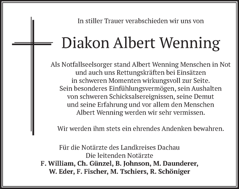  Traueranzeige für Albert Wenning vom 20.03.2021 aus merkurtz