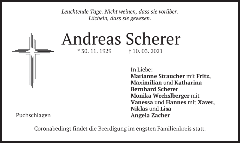 Traueranzeige für Andreas Scherer vom 12.03.2021 aus merkurtz