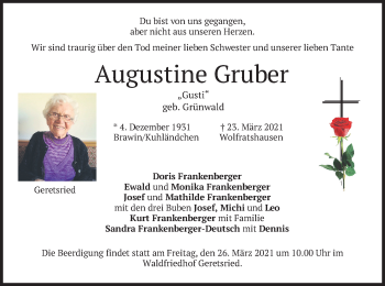 Traueranzeige von Augustine Gruber von merkurtz