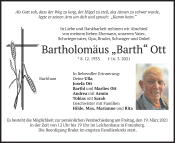 Traueranzeige von Bartholomäus Ott von merkurtz