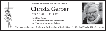 Traueranzeige von Christa Gerber von merkurtz