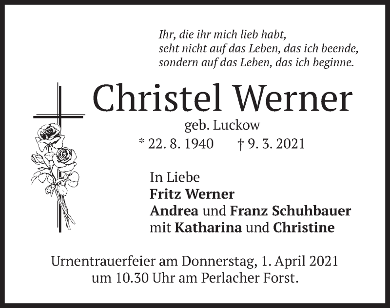  Traueranzeige für Christel Werner vom 13.03.2021 aus merkurtz