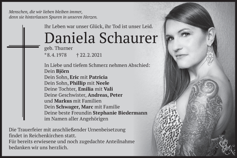  Traueranzeige für Daniela Schaurer vom 09.03.2021 aus merkurtz