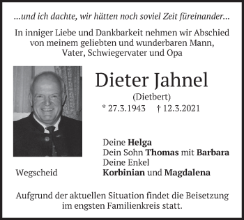 Traueranzeige von Dieter Jahnel von merkurtz