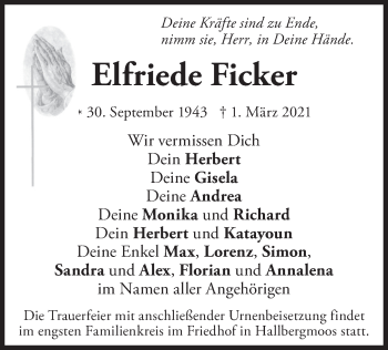 Traueranzeige von Elfriede Ficker