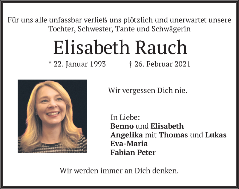  Traueranzeige für Elisabeth Rauch vom 04.03.2021 aus merkurtz