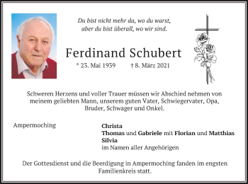 Traueranzeige von Ferdinand Schubert
