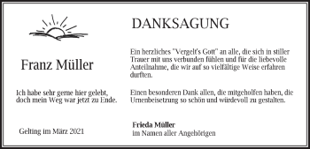 Traueranzeige von Franz Müller von merkurtz
