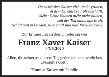 Traueranzeige von Franz Xaver  Kaiser von Das Gelbe Blatt Penzberg
