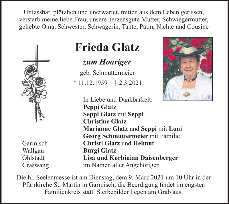  Traueranzeige für Frieda Glatz vom 06.03.2021 aus merkurtz