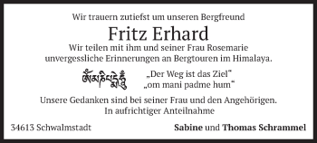 Traueranzeige von Fritz Erhard von merkurtz
