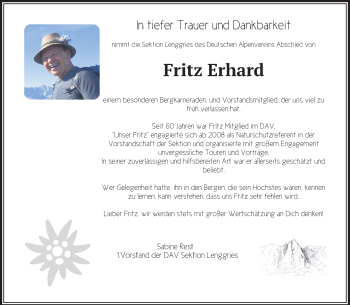 Traueranzeige von Fritz Erhard von merkurtz