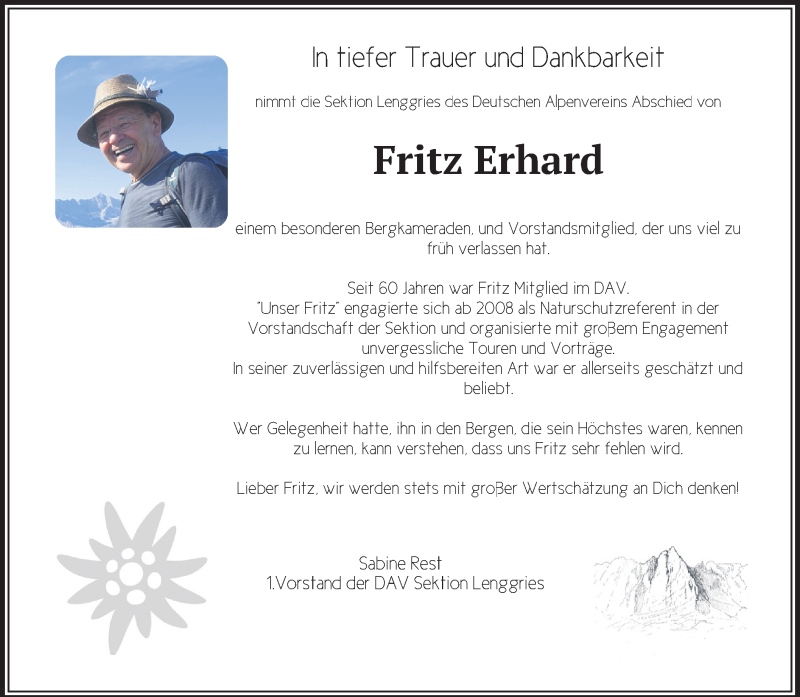  Traueranzeige für Fritz Erhard vom 13.03.2021 aus merkurtz