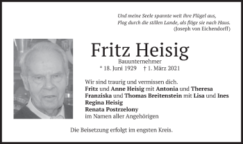 Traueranzeige von Fritz Heisig