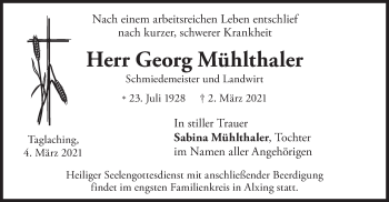 Traueranzeige von Georg Mühlthaler