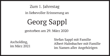 Traueranzeige von Georg Sappl von merkurtz