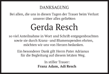 Traueranzeige von Gerda Resch von merkurtz