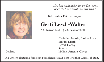 Traueranzeige von Gerti Lesch-Walter