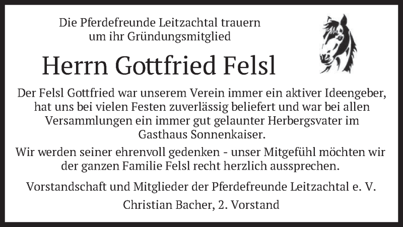 Traueranzeige für Gottfried Felsl vom 27.03.2021 aus merkurtz